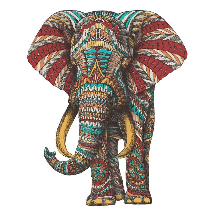 Ornate Elephant I In Color I Canvas Wall Art by Bioworkz