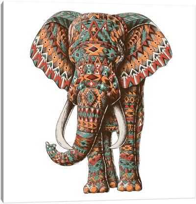 Ornate Tribal Elephant In Color II Canvas Art Print - Indian Décor