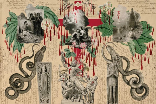 Snakes: Blood Collage XV by John Bingley Garland