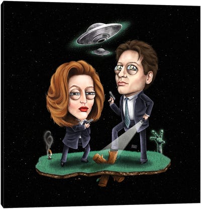 Lil' Scully & Mulder - X Files Canvas Art Print - UFO Art