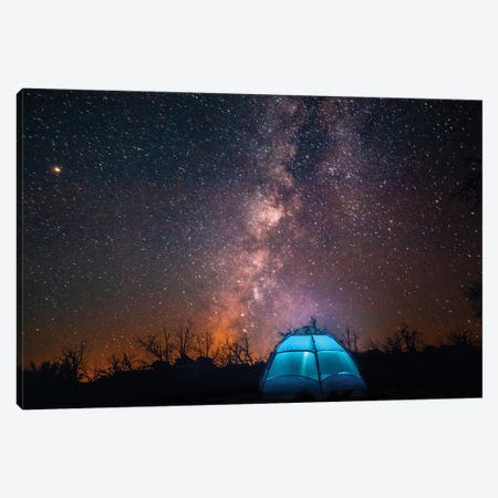Usa, California, Mojave Desert. An Illuminated Tent Against A Starry Sky And The Milky Way. Canvas Print #BYM3} by Bryce Merrill Canvas Art
