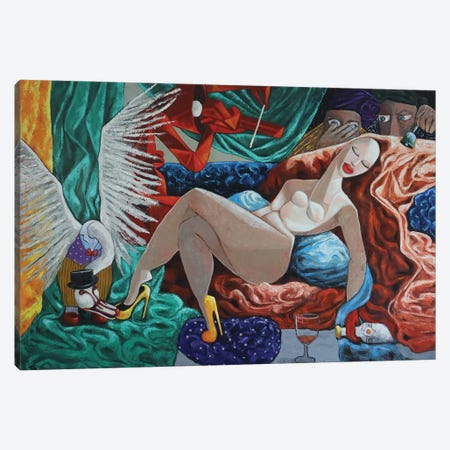 Goddess Violinist And Swan Canvas Print #BYN106} by Ta Byrne Canvas Wall Art