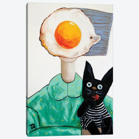 Egg Girl With Black Cat Canvas Print #BYN108} by Ta Byrne Art Print