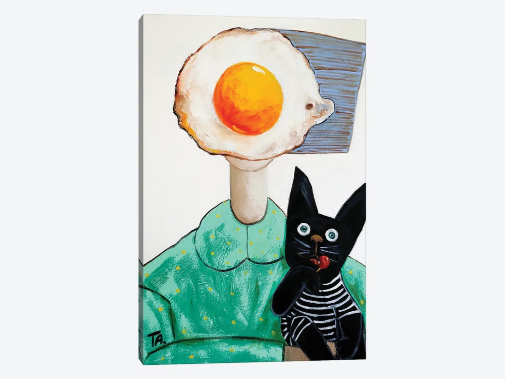 Egg Girl With Black Cat by Ta Byrne 1-piece Art Print