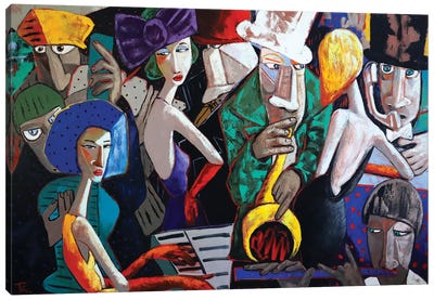 Lady In Red With Her Jazz Band Canvas Art Print - Ta Byrne