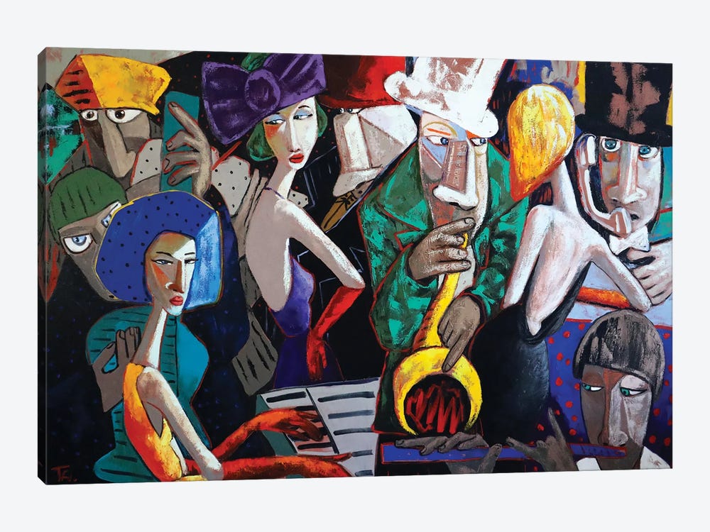 Lady In Red With Her Jazz Band by Ta Byrne 1-piece Canvas Artwork