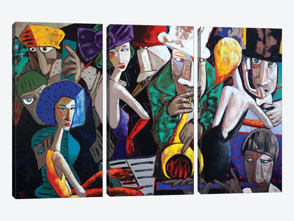 Lady In Red With Her Jazz Band by Ta Byrne 3-piece Canvas Artwork