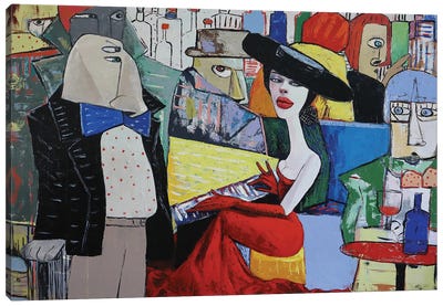 Lady In Red Playing A Piano Canvas Art Print - Ta Byrne