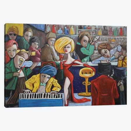 Lady In Red In A Jazz Bar Canvas Print #BYN16} by Ta Byrne Canvas Wall Art