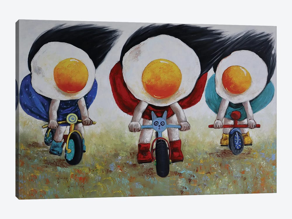 Egg Girls Racing Their Bikes by Ta Byrne 1-piece Canvas Artwork