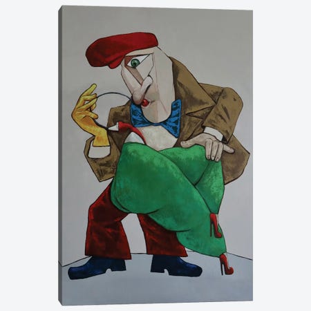 Sax Player With Lady In Green Canvas Print #BYN1} by Ta Byrne Art Print
