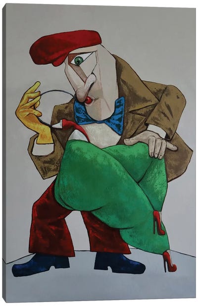 Sax Player With Lady In Green Canvas Art Print - Ta Byrne