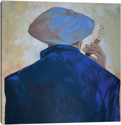 Man In Blue Smoking A Cigar Canvas Art Print - Ta Byrne