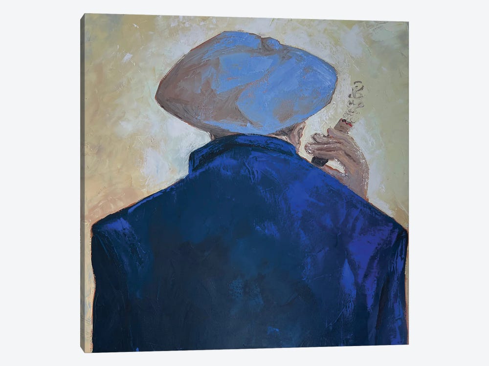 Man In Blue Smoking A Cigar by Ta Byrne 1-piece Canvas Art Print
