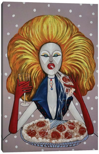 Prima Donna Eating Pizza Canvas Art Print - Pizza Art