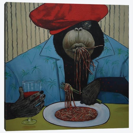 Boss Enjoying His Spaghetti Canvas Print #BYN26} by Ta Byrne Art Print
