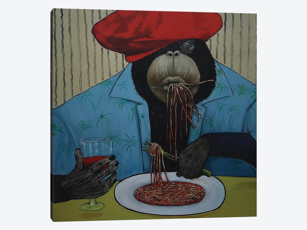 Boss Enjoying His Spaghetti by Ta Byrne 1-piece Canvas Art