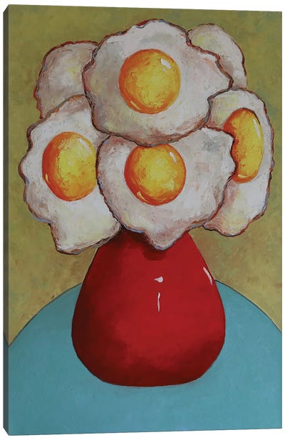 Egg Flowers In A Red Vase Canvas Art Print - Ta Byrne