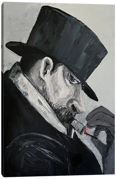 Man In Black Smoking A Cigar Canvas Art Print - Ta Byrne