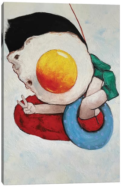 Egg Girl On A Swing Canvas Art Print - Egg Art