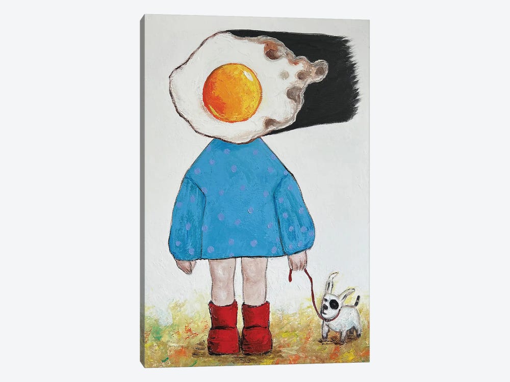 Egg Girl In Blue On A Windy Day by Ta Byrne 1-piece Canvas Art Print