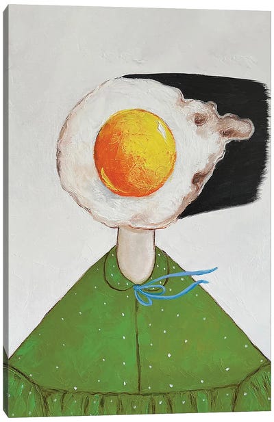 Egg Girl In Green Canvas Art Print - Ta Byrne