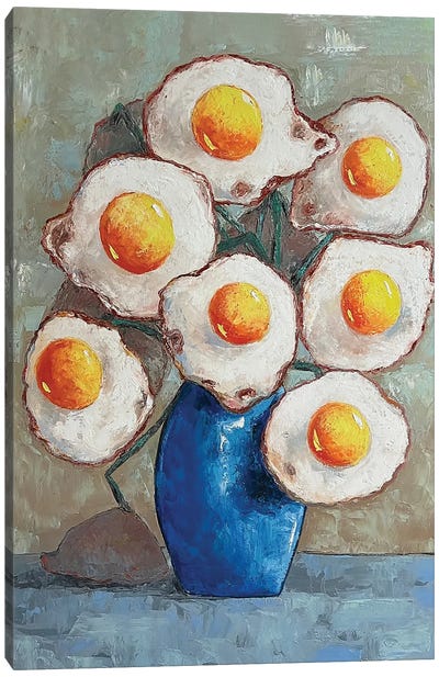 Egg Flowers In Blue Vase Canvas Art Print - Pottery Still Life
