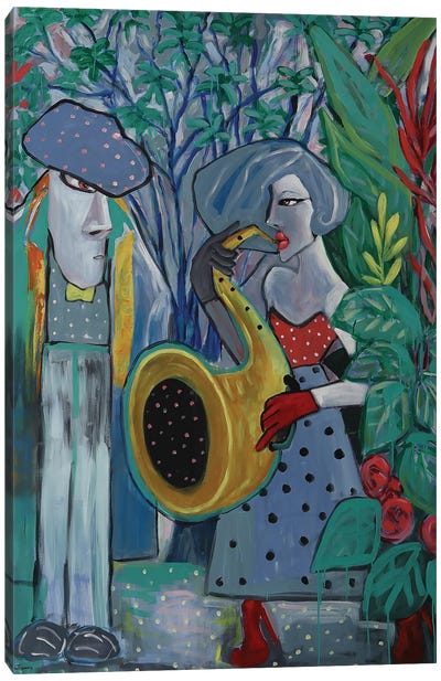 Jazz In The Garden Canvas Art Print - Saxophone Art
