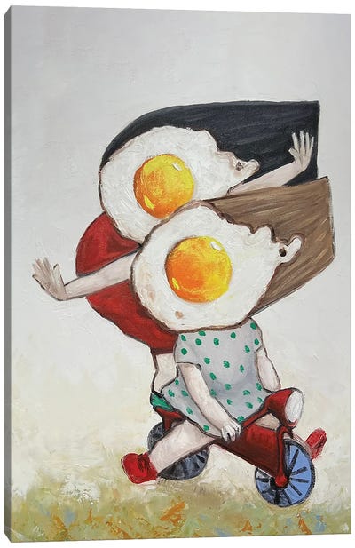 Egg Girls On A Red Bike Canvas Art Print - Egg Art