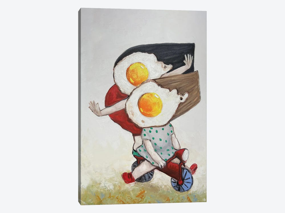 Egg Girls On A Red Bike by Ta Byrne 1-piece Canvas Print