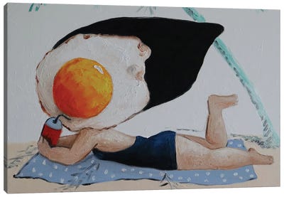 Egg Girl On The Beach Canvas Art Print - Egg Art