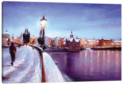 Winter In Prague Canvas Art Print - Czech Republic Art