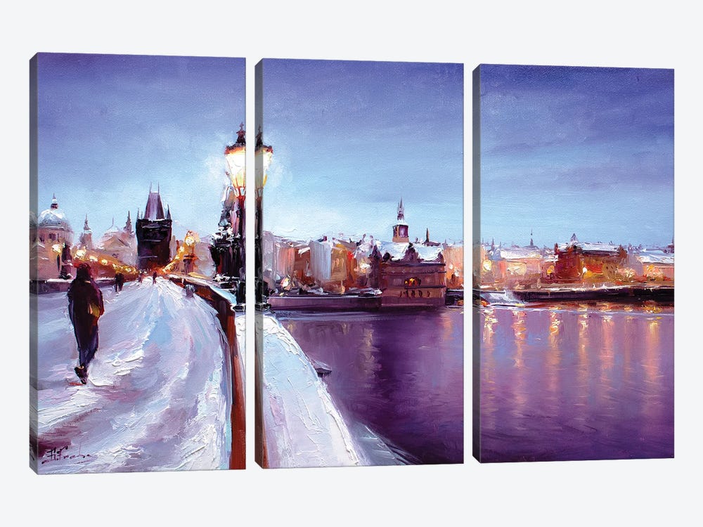 Winter In Prague by Bozhena Fuchs 3-piece Canvas Wall Art