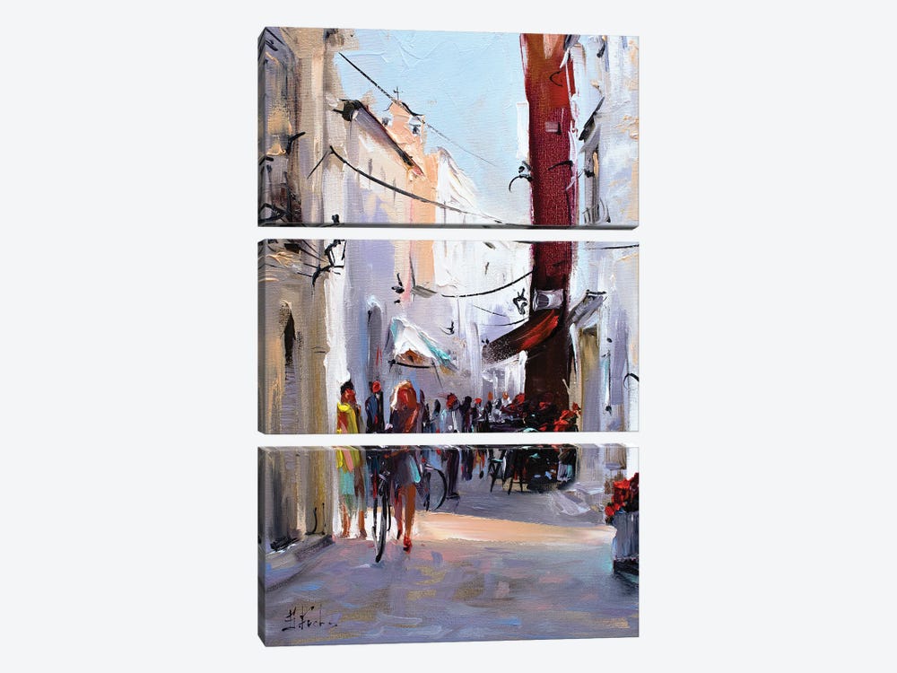 Dalmatia Street On A Sunny Summer Day by Bozhena Fuchs 3-piece Canvas Print