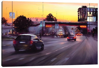 Warm Sunset Over The City Canvas Art Print - Bozhena Fuchs