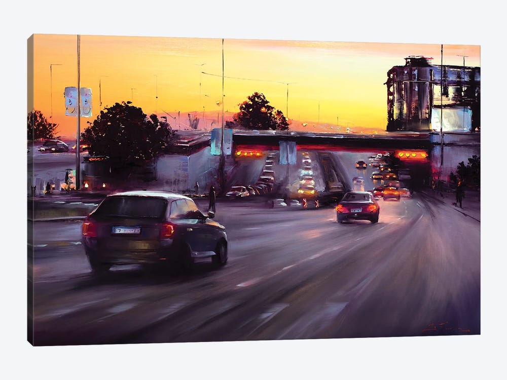 Warm Sunset Over The City by Bozhena Fuchs 1-piece Canvas Art