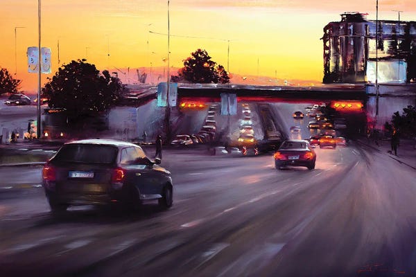 Bozhena Fuchs: Warm Sunset Over The City by Bozhena Fuchs