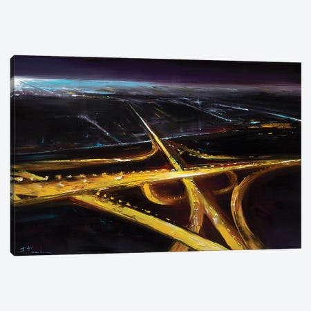 Aerial Night Cityscape Canvas Print #BZH202} by Bozhena Fuchs Canvas Artwork