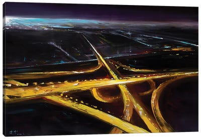 Aerial Night Cityscape Canvas Art Print - Bozhena Fuchs
