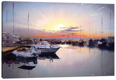 Calm Reverie Of The Sleeping Boats Canvas Art Print - Harbor & Port Art
