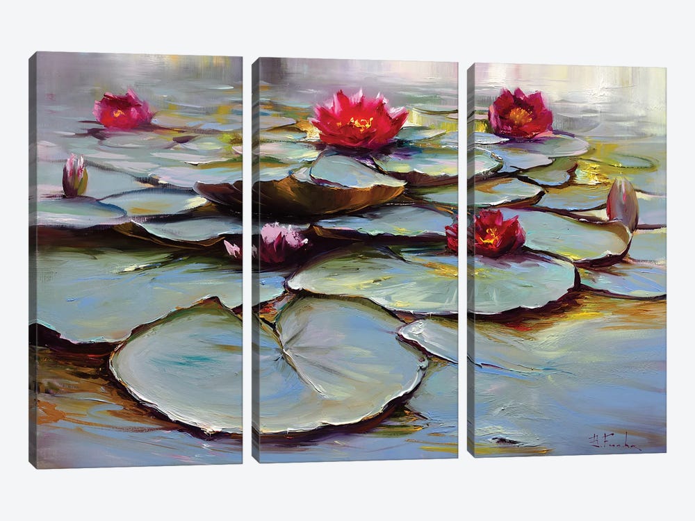Blooming Water Lilies by Bozhena Fuchs 3-piece Canvas Art Print