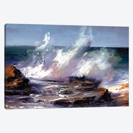 Waves Crashing Against Rock Canvas Print #BZH24} by Bozhena Fuchs Art Print