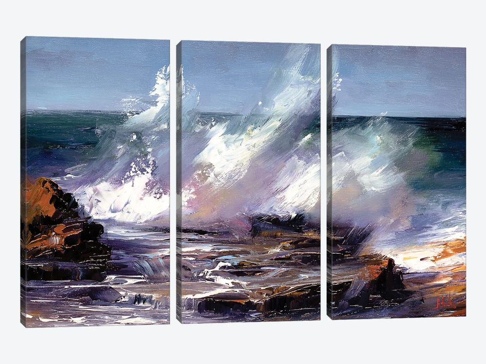 Waves Crashing Against Rock by Bozhena Fuchs 3-piece Canvas Artwork