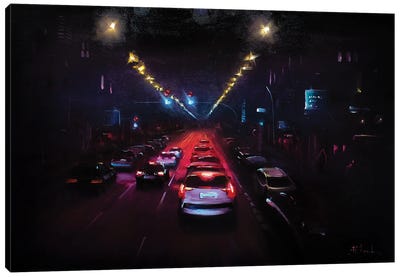 Glowing Nocturnal Traffic Canvas Art Print - Bozhena Fuchs
