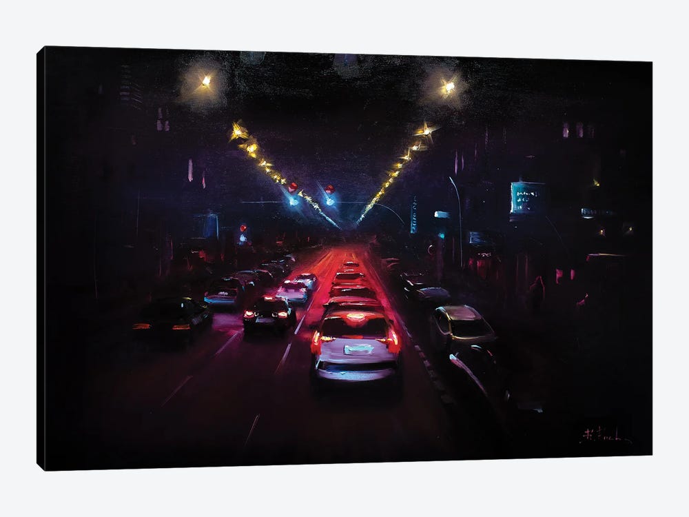 Glowing Nocturnal Traffic by Bozhena Fuchs 1-piece Canvas Art Print
