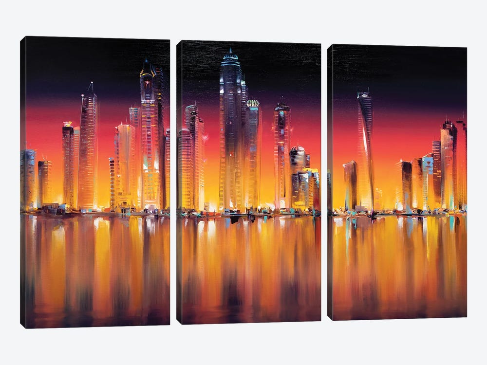 Dubai Skyline View by Bozhena Fuchs 3-piece Canvas Art Print