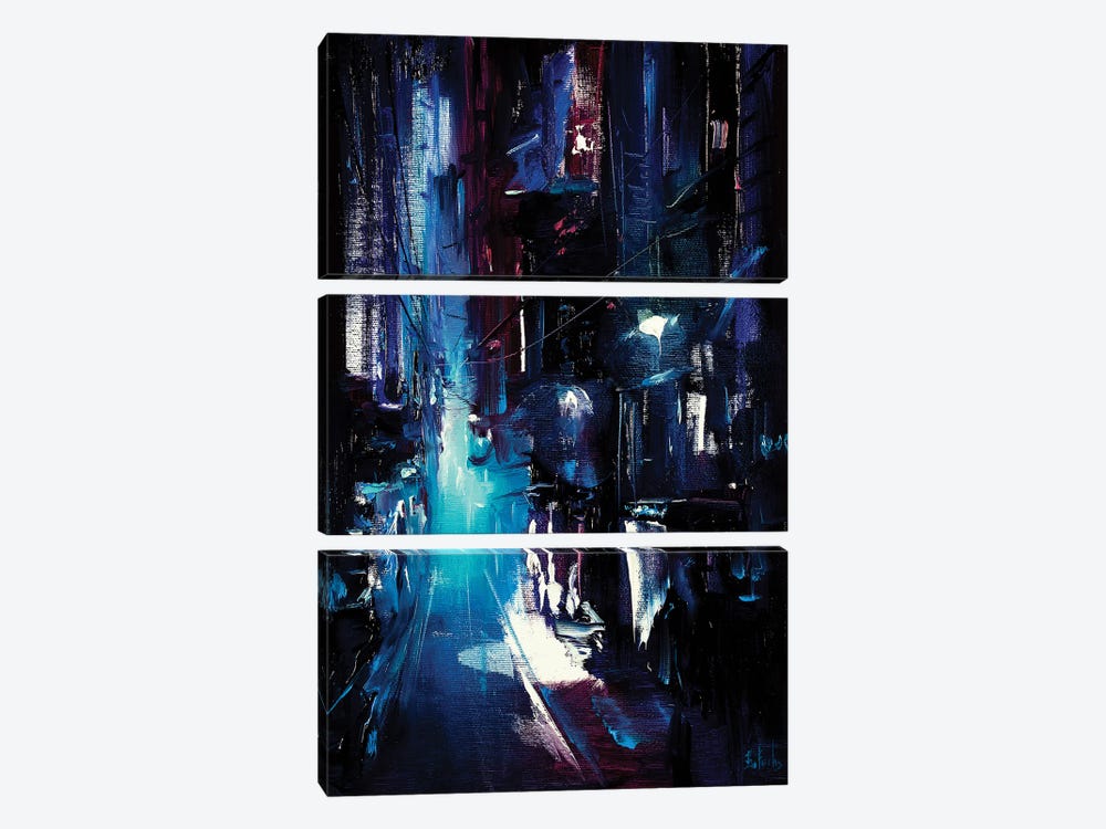 Street Lane At Night by Bozhena Fuchs 3-piece Canvas Print
