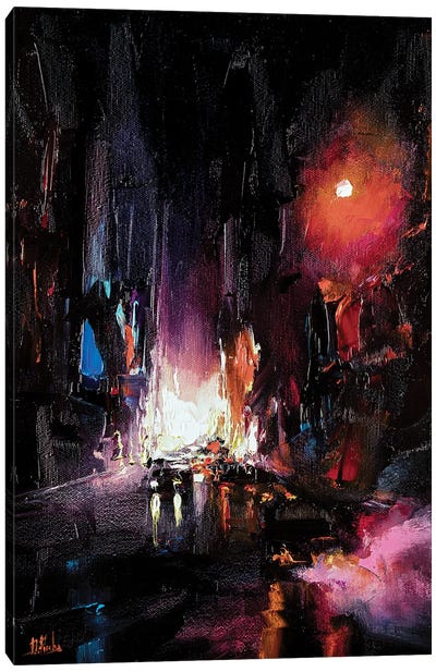 Red City Night Canvas Art Print - Bozhena Fuchs
