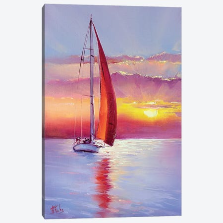 Red Sail Sunset Canvas Print #BZH37} by Bozhena Fuchs Canvas Wall Art