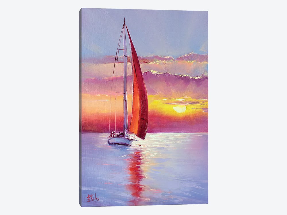 Red Sail Sunset by Bozhena Fuchs 1-piece Canvas Art